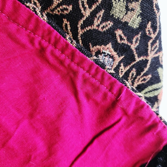 Vintage Elephant Tapestry Cape Faux Fur Trim Boho Ethnic Heavy Wrap Cotton Blend - Picture 16 of 16